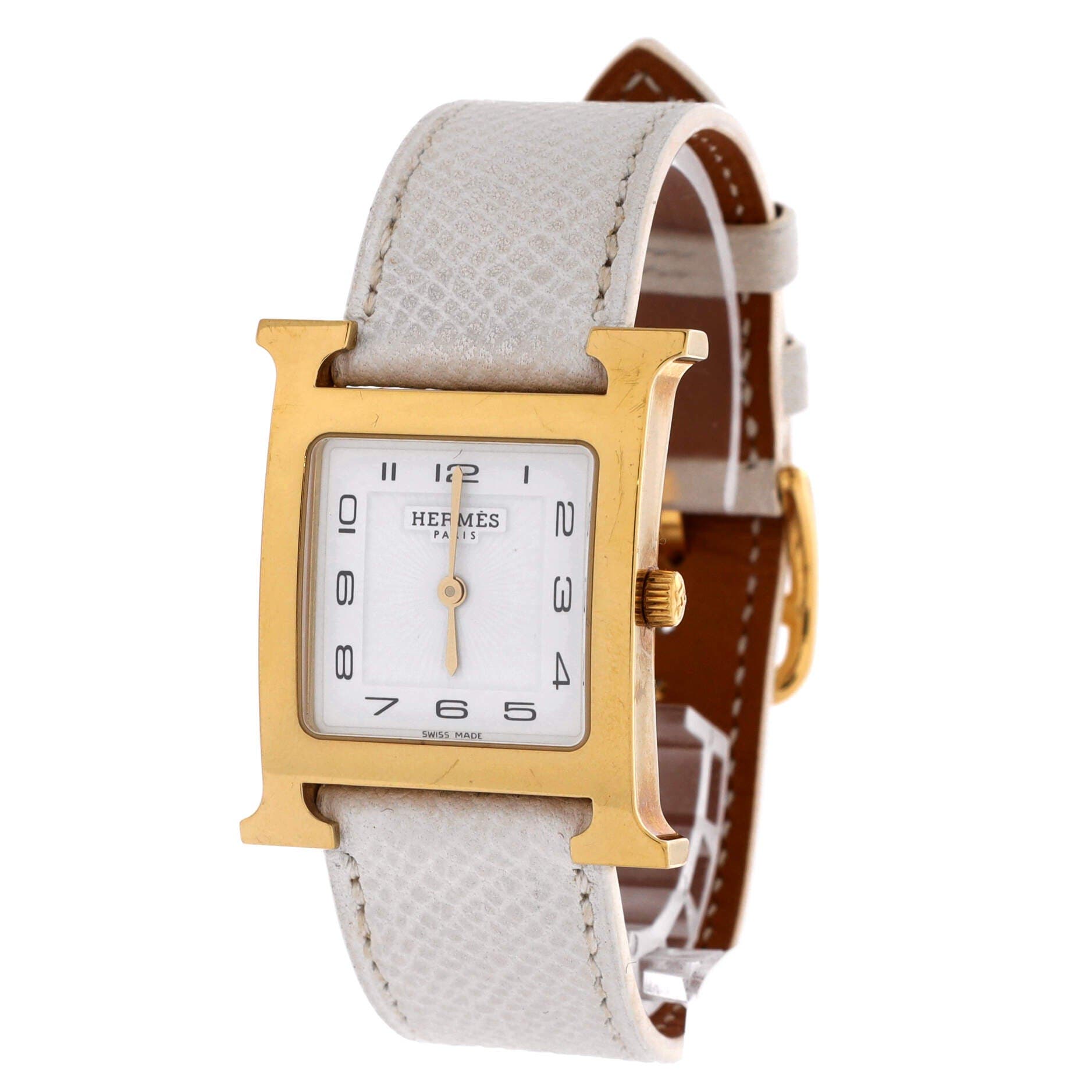 Heure H Quartz Watch Plated Metal and Leather 26, Alternate, color, White