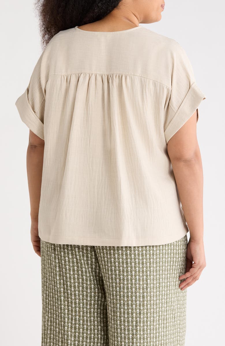 MAX STUDIO V-Neck Short Sleeve Shirt, Alternate, color, Heather Oatmeal