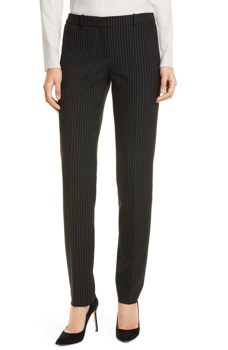 BOSS Tiluna Pinstripe Tapered Leg Ponte Trousers, Main, color, 