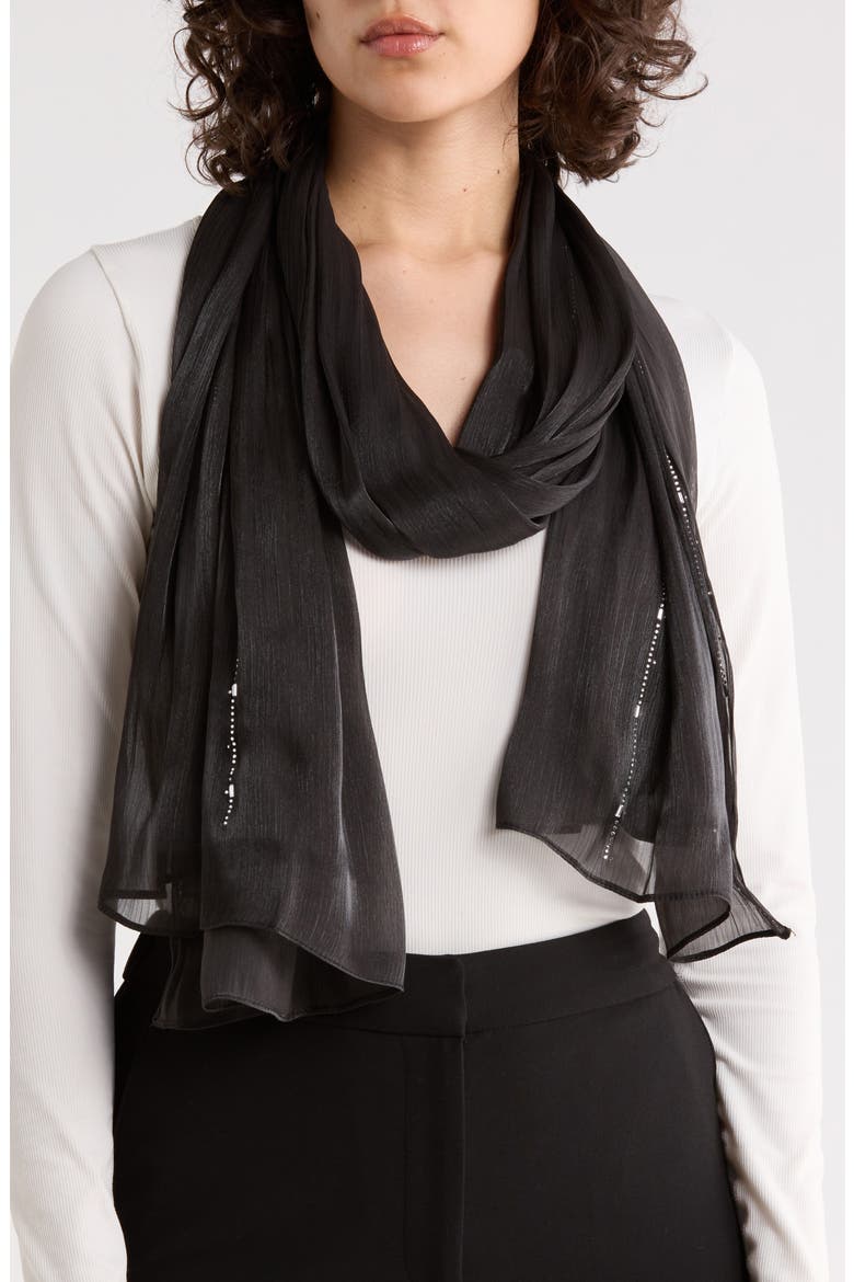 Embellished Oblong Scarf, Main, color, BLACK