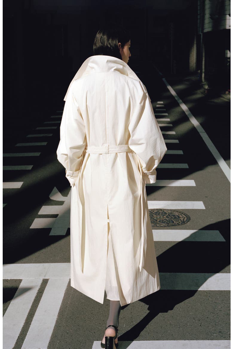 Funnel Neck Oversize Cotton Blend Trench Coat, Alternate, color, ECRU