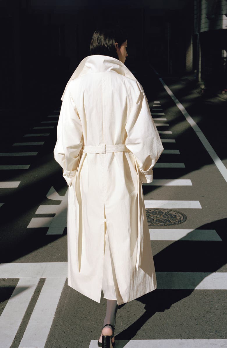 MANGO Funnel Neck Oversize Cotton Blend Trench Coat, Alternate, color, Ecru