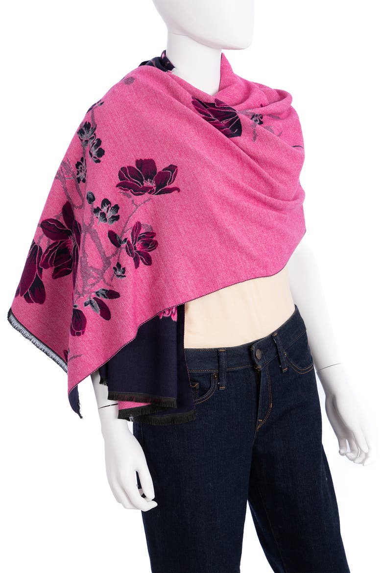 Floral Pattern Reversible Scarf, Alternate, color, NAVY COMBO