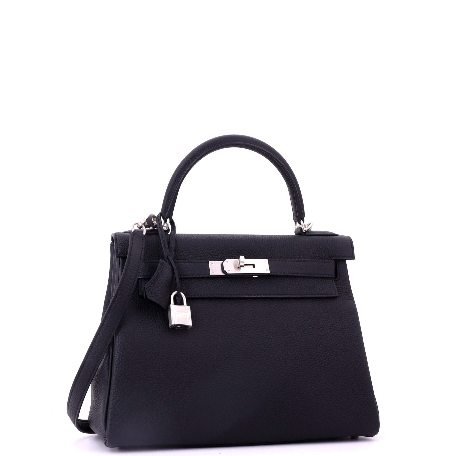 Pre-Owned Hermes Kelly Handbag Black Togo with Brushed Palladium Hardware 28, Alternate, color, Noir