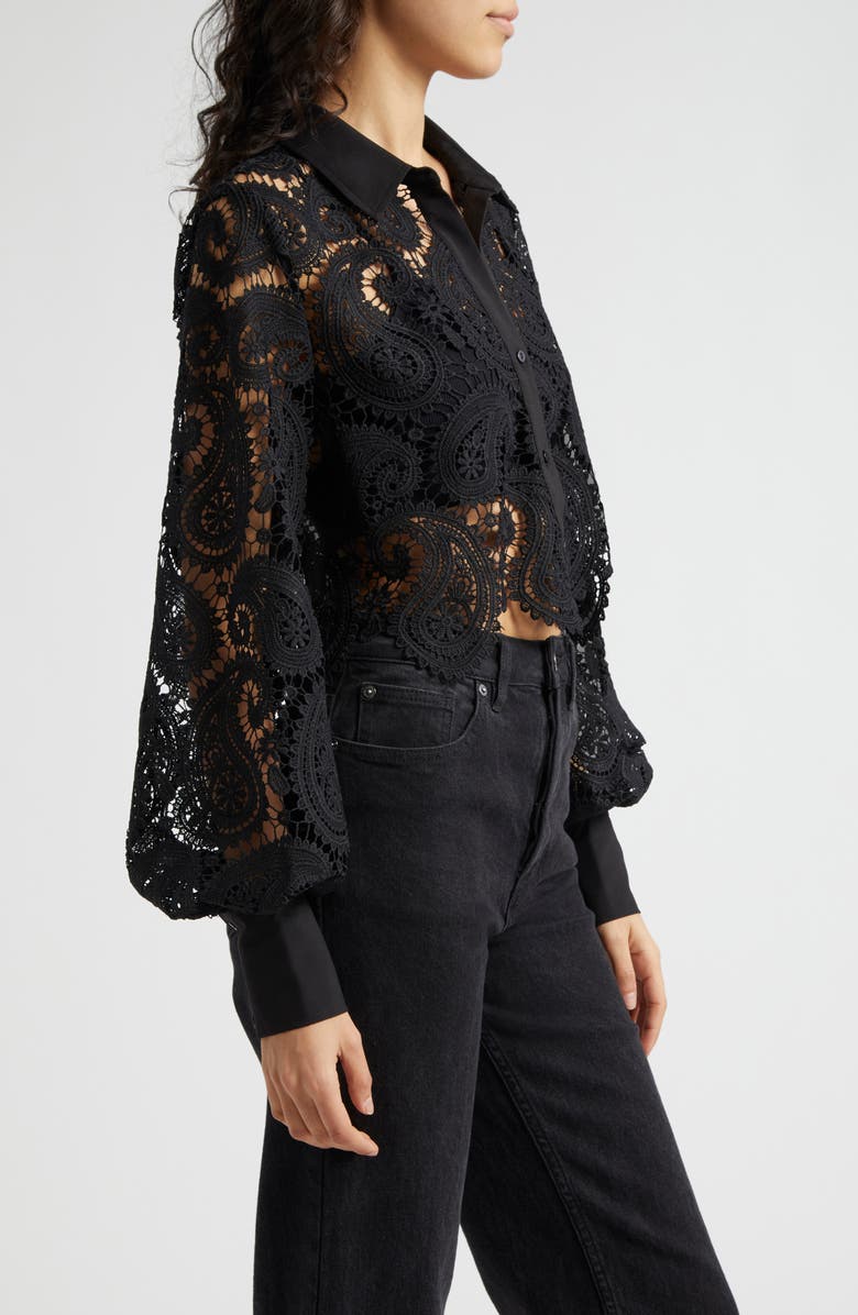L'AGENCE Odelia Allover Lace Crop Button-Up Shirt, Alternate, color,