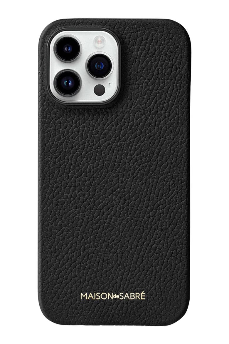 Leather Phone Case iPhone 14 Pro, Main, color, Black Caviar