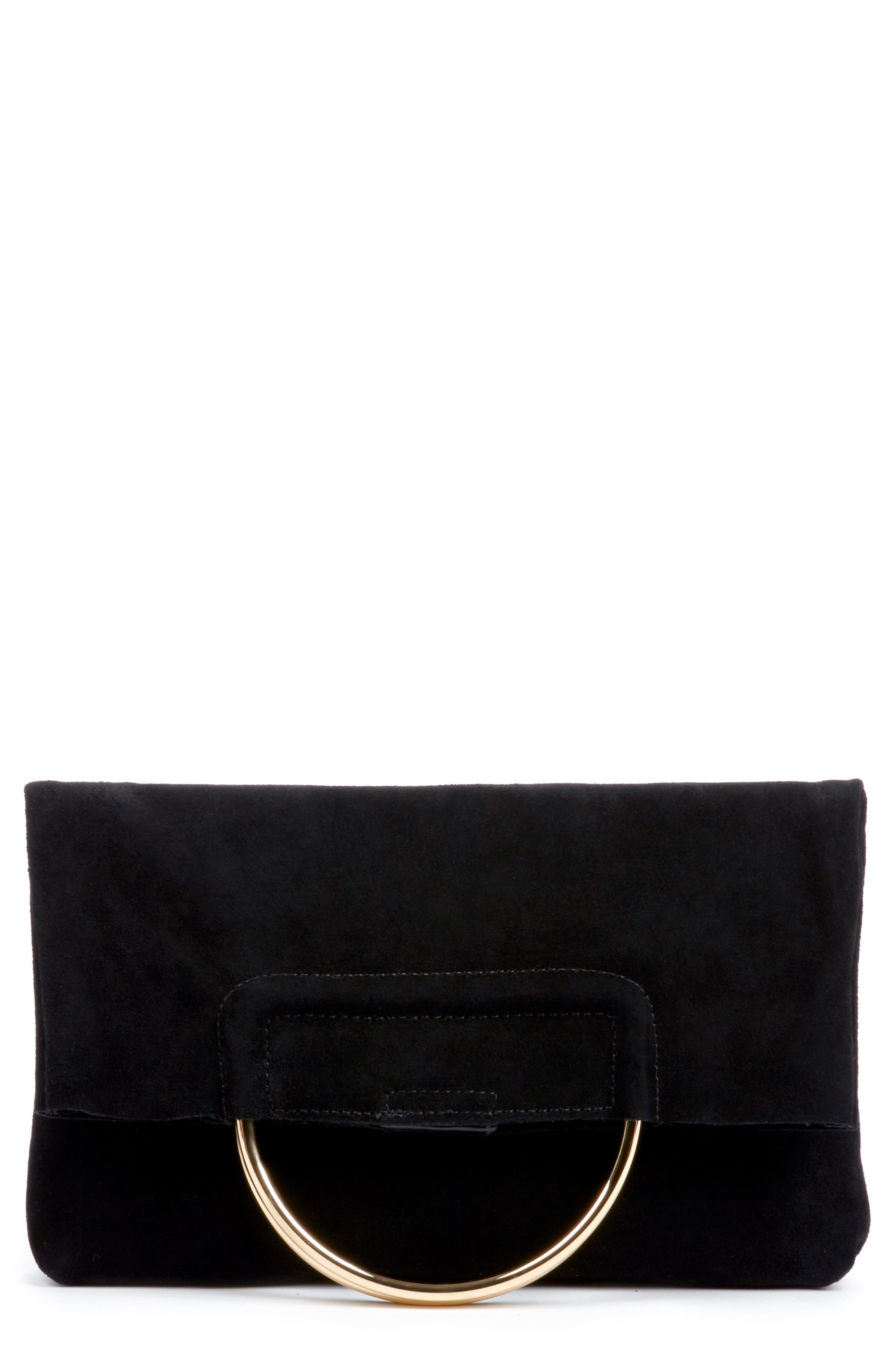 Sole Society Suede Foldover Clutch, Main, color, 