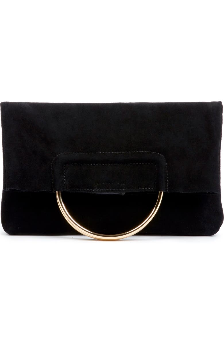 Sole Society Suede Foldover Clutch, Main, color,