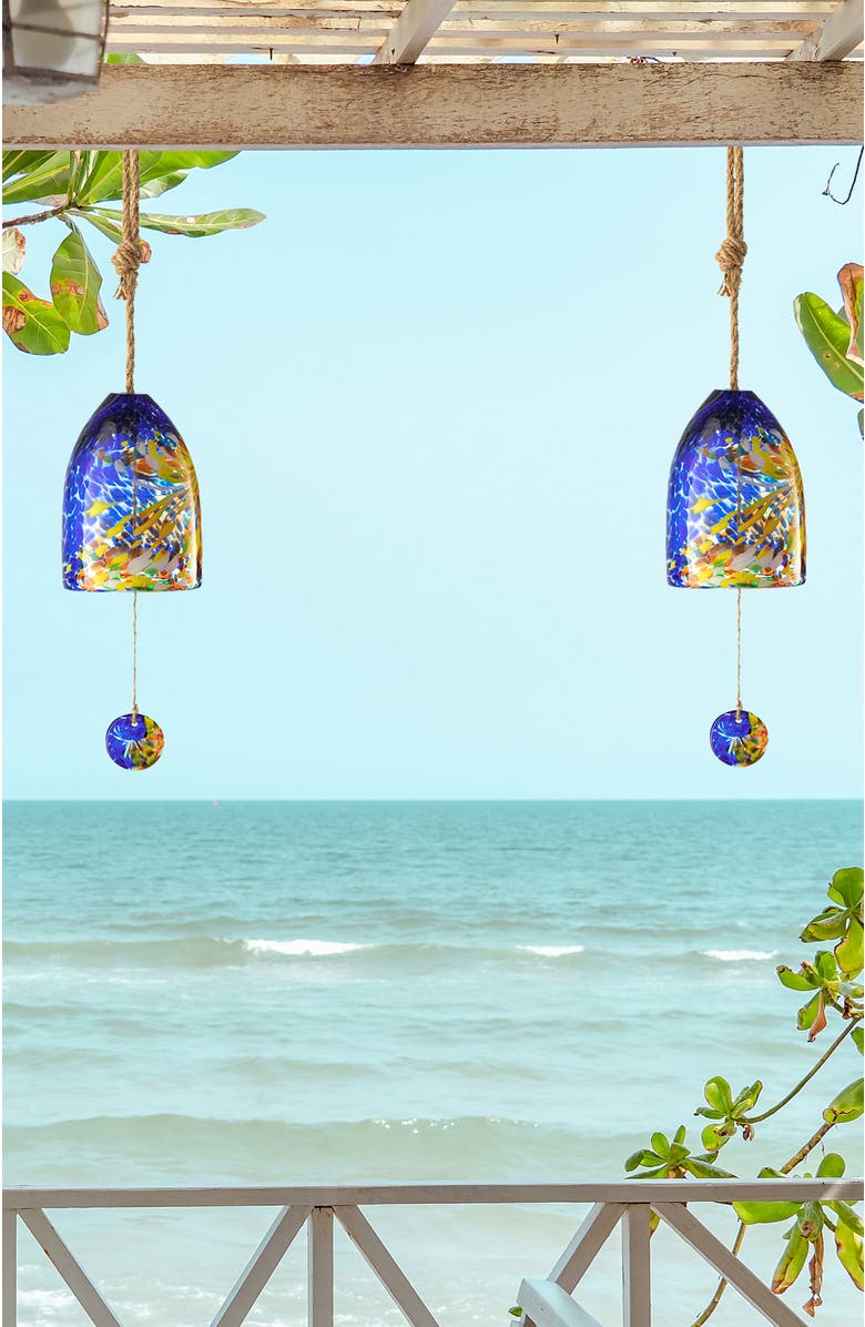 Glitzhome Set of 2 26"H Glass Twist Glaze Windchime, Alternate, color, Purple