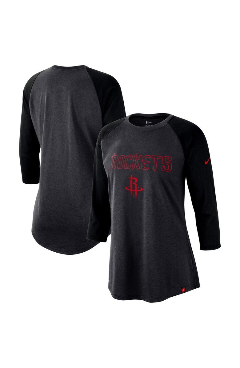 Nike Women's Nike Charcoal/Black Houston Rockets Wordmark Logo Performance 3/4-Sleeve Raglan T-Shirt, Main, color,
