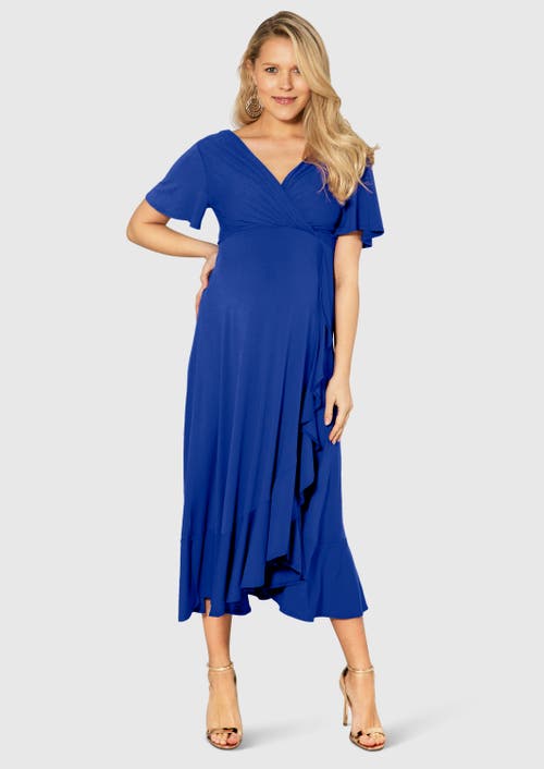 Tiffany Rose Maternity Waterfall Midi Maternity Dress In Blue