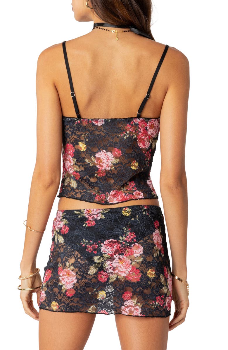 EDIKTED Portofino Floral Sheer Lace Camisole, Alternate, color, Black