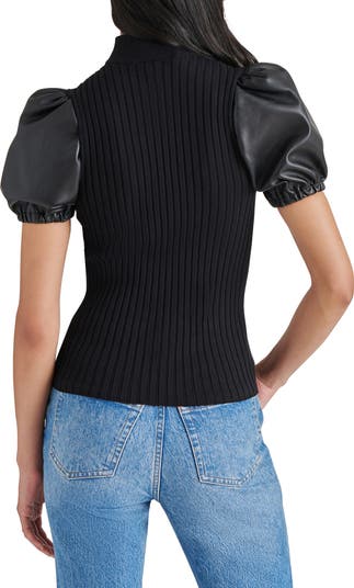 Peggy Faux Leather Sleeve Knit Top