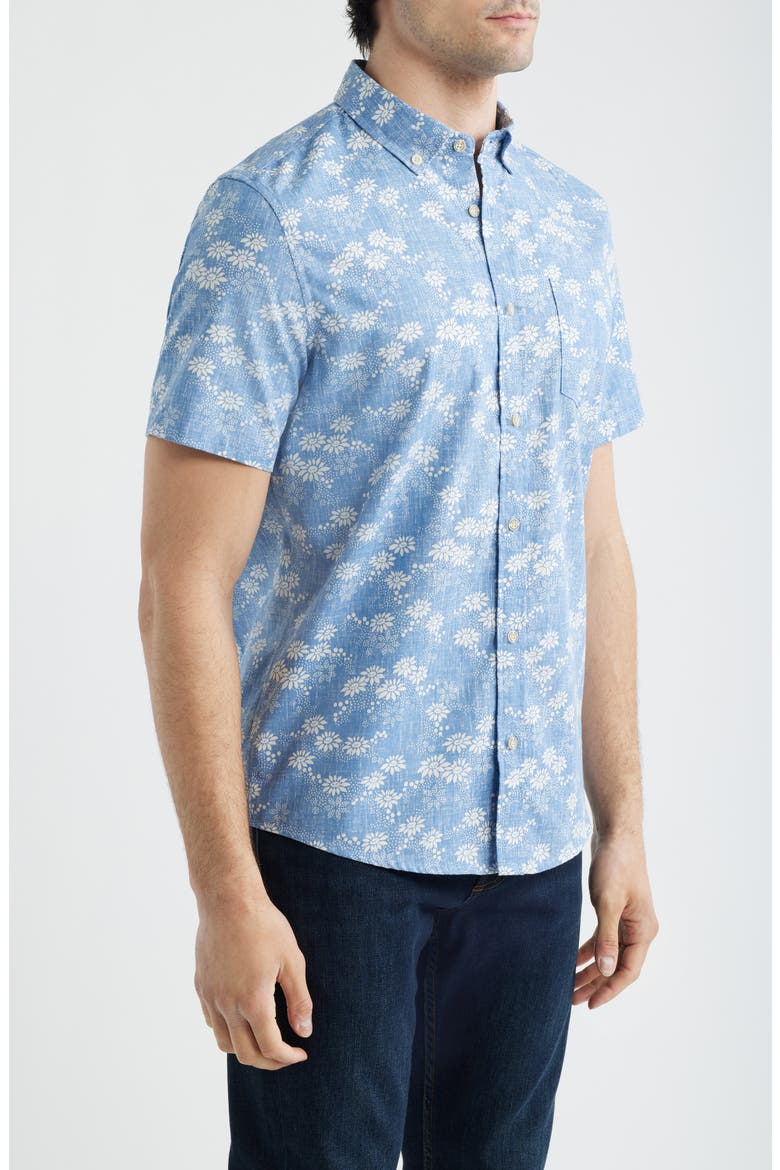 Kyoto Spring Floral Short Sleeve Cotton Blend Button-Down Shirt, Alternate, color, RIVIERA BLUE