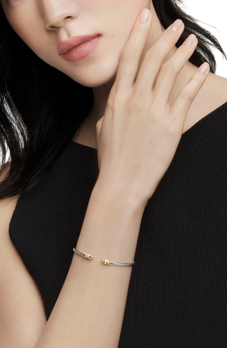 David Yurman Petite Helena 18K Gold Domes & Diamond Open Bracelet, Alternate, color, Silver Pave