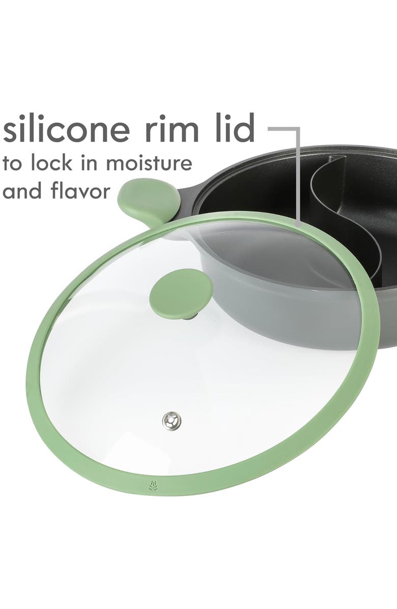 Kenmore Theodore 6.5 Quart Nonstick Cast Aluminum Divided Hot Pot Pan with Lid, Alternate, color, Black