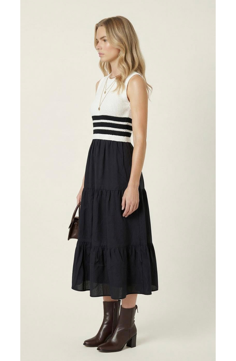 Modenaire Striped Knit Tiered Midi Dress, Alternate, color, Off-White / Black