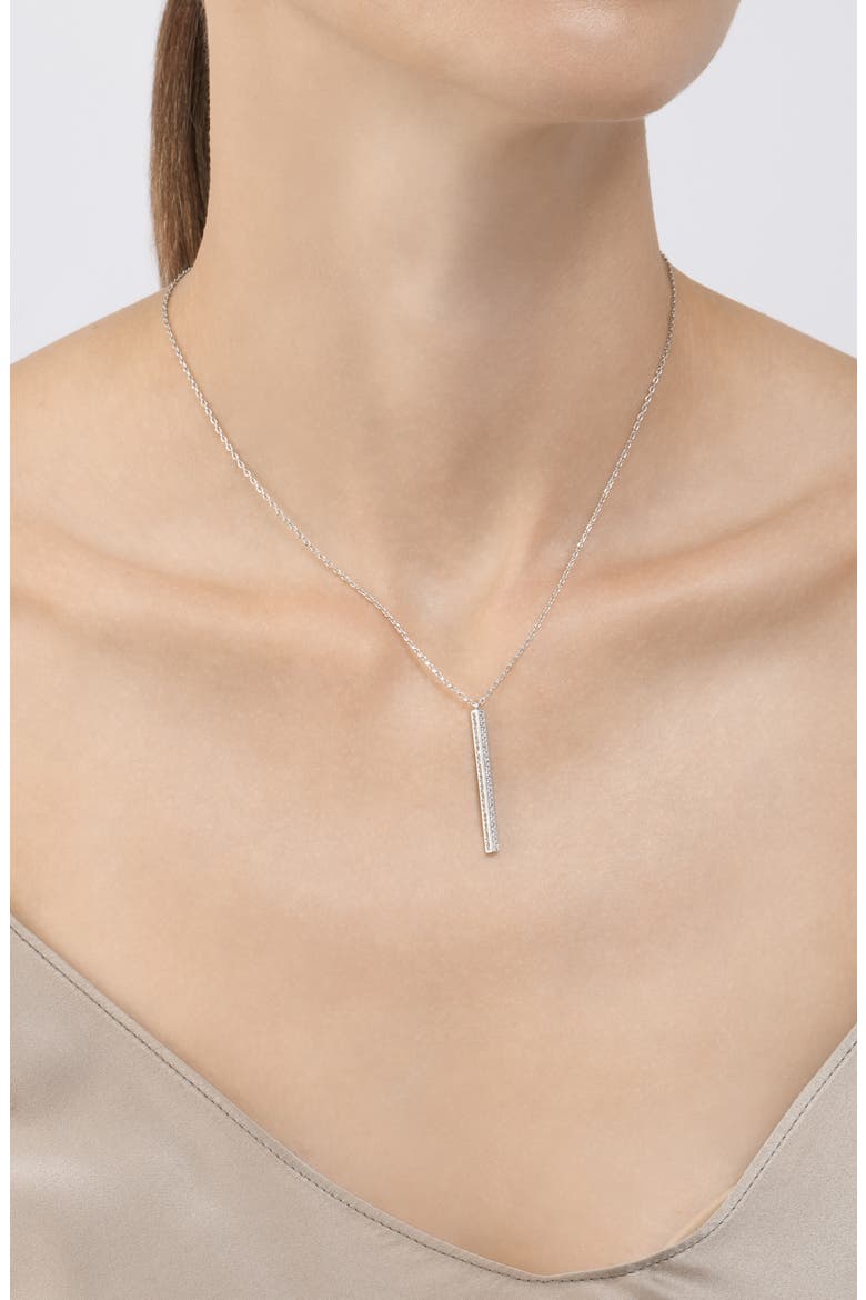 White Rhodium Plated Swarovski Crystal Accented Bar Drop Necklace, Alternate, color, SILVER