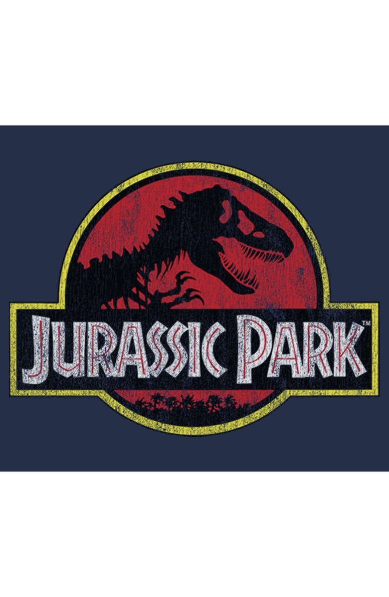 Jurassic Park Men's Jurassic Park Distressed T-Rex Logo  Graphic T-Shirt, Alternate, color, Navy Blue Heather