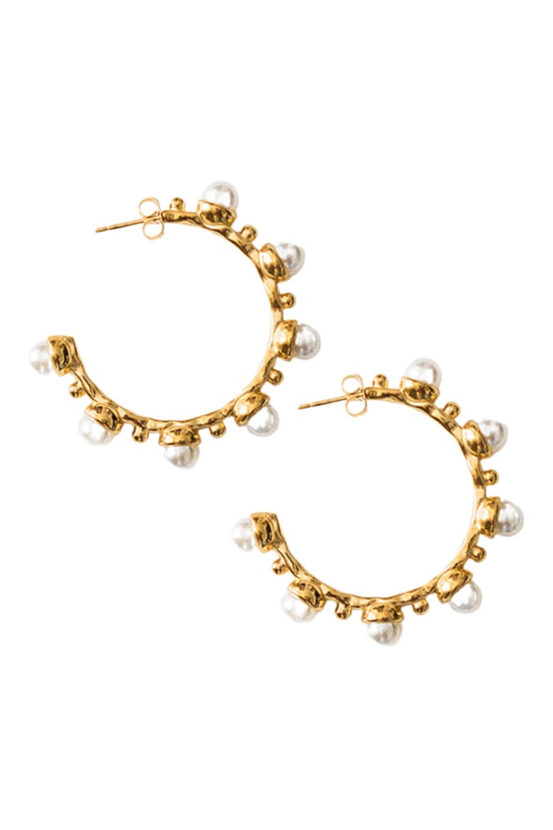 Nicole Faux Pearl Hoop Earrings, Main, color, GOLD