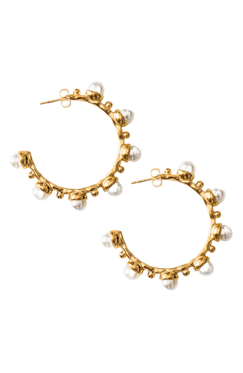 MacRae & Co. Nicole Faux Pearl Hoop Earrings, Main, color, Gold
