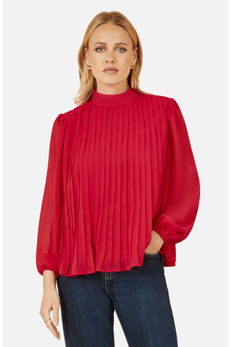 Pleated Long Sleeve Top, Main, color, Red