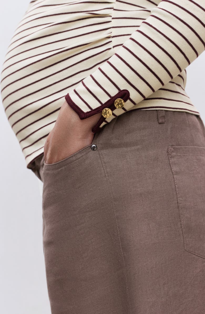 MANGO Boat Neck Long Sleeve Cotton Maternity Top, Alternate, color, Ivory/ Burgundy Stripe