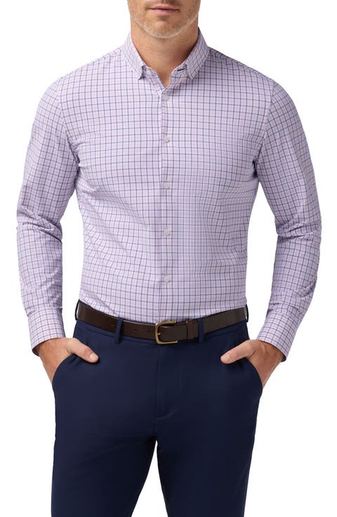 Leeward Trim Fit Plaid Performance Button-Up Shirt