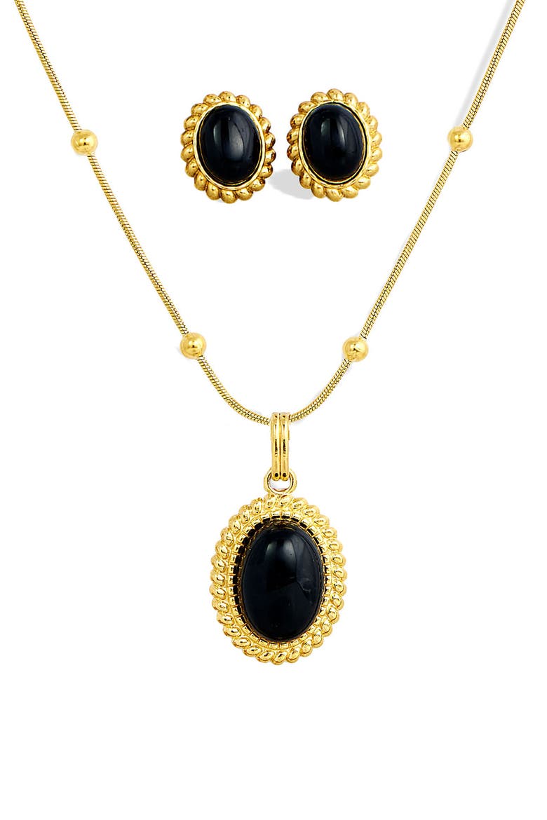 Boxed Onyx Stud Earrings & Pendant Necklace Set, Main, color, GOLD