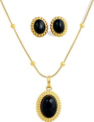 SAVVY CIE JEWELS Boxed Onyx Stud Earrings & Pendant Necklace Set