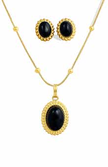 SAVVY CIE JEWELS Boxed Onyx Stud Earrings & Pendant Necklace Set