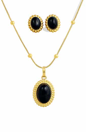 SAVVY CIE JEWELS Boxed Onyx Stud Earrings & Pendant Necklace Set