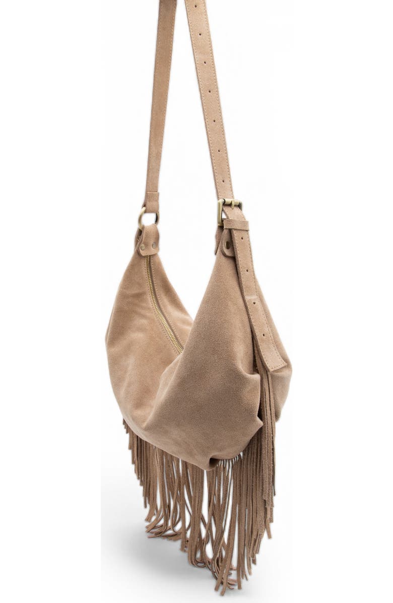Bolsa Nova Dallas Suede Fringe Hobo, Alternate, color, Black