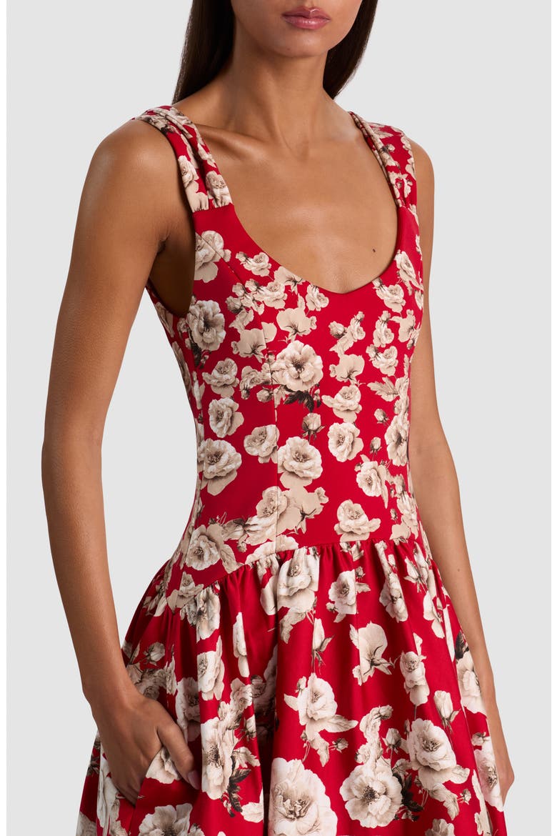 Oriana Floral Cotton Blend Midi Dress, Alternate, color, ROSE GARDEN HIBISCUS
