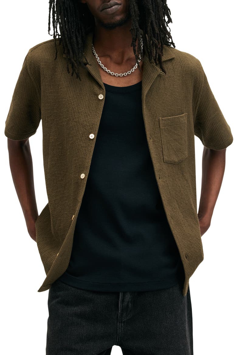 Helston Oversize Waffle Camp Shirt, Alternate, color, CAGE BROWN