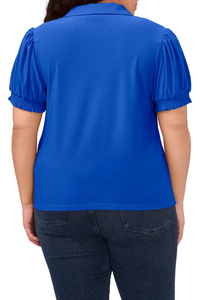 Puff Sleeve Spread Collar Crepe Knit Top, Alternate, color, DP ROYAL BLUE