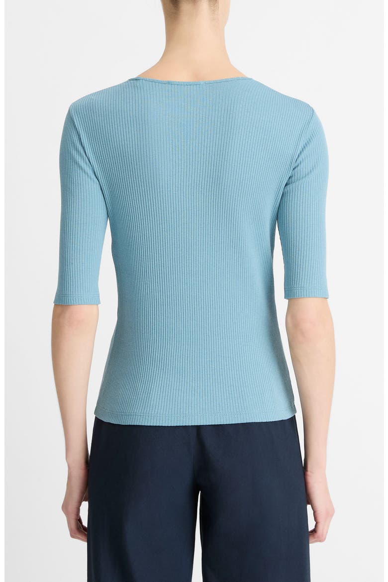 Rib Elbow Sleeve Cotton Top, Alternate, color, SKY STEEL