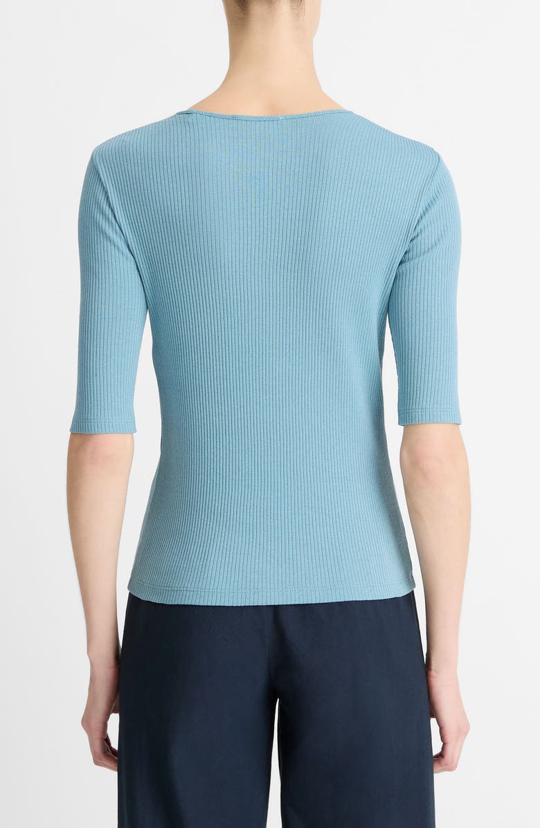Vince Rib Elbow Sleeve Cotton Top, Alternate, color, Sky Steel
