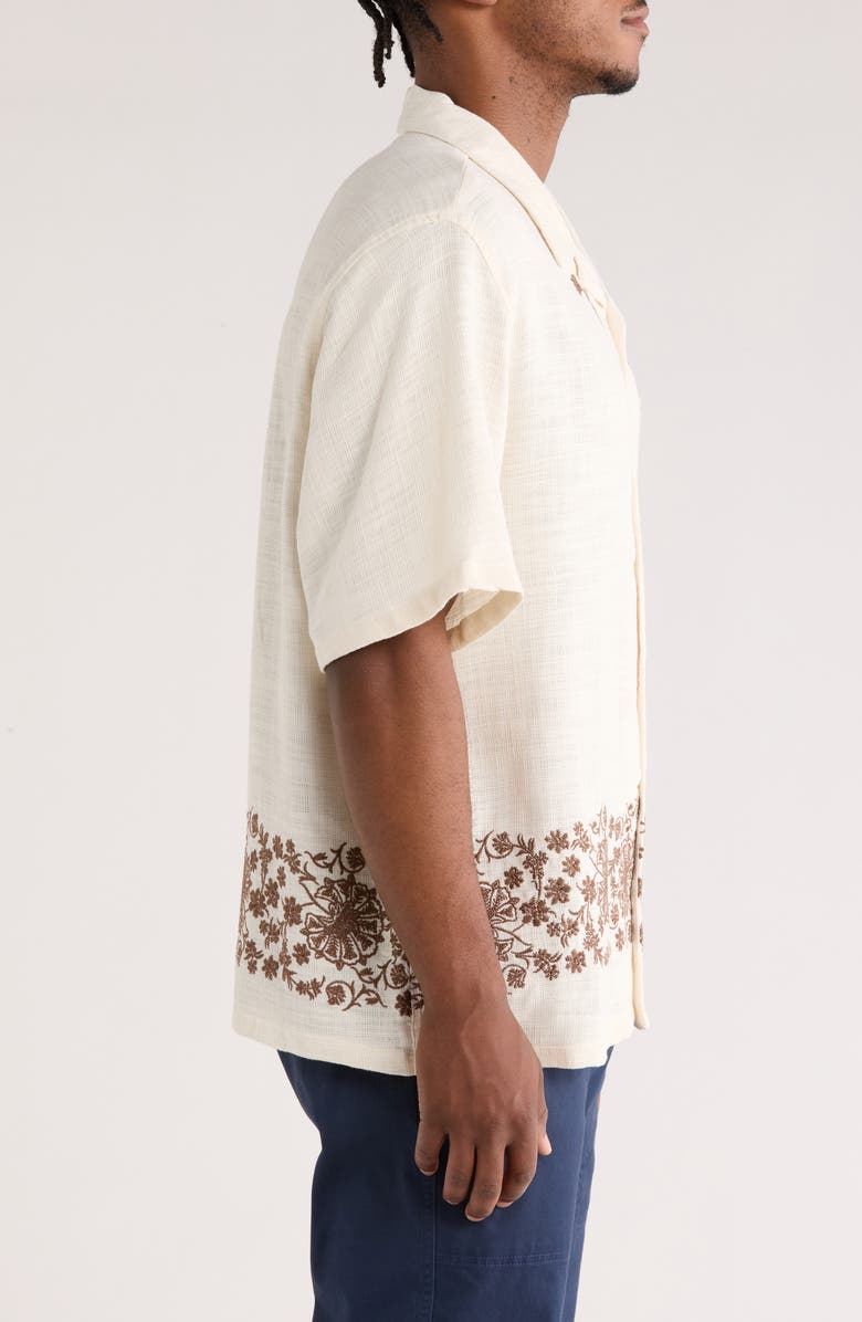 PacSun Remi Floral Embroidered Slub Cotton Camp Shirt, Alternate, color, Cream