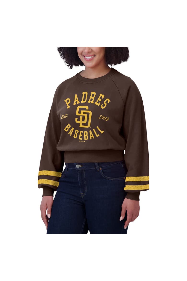 Women's WEAR by Erin Andrews  Brown San Diego Padres Vintage Washed Cropped Pullover Sweatshirt, Alternate, color, Brown