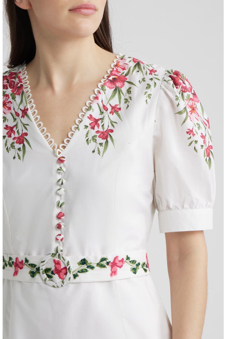 Floral Belted Puff Sleeve Midi Dress, Alternate, color, ULTRA WHITE