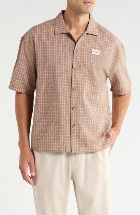 Frequency Check Short Sleeve Cotton Seersucker Button-Up Shirt