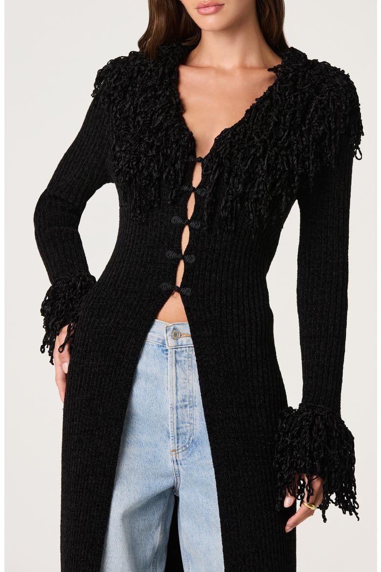 Jadwiga Fringe Tie Waist Cardigan, Alternate, color, BLACK