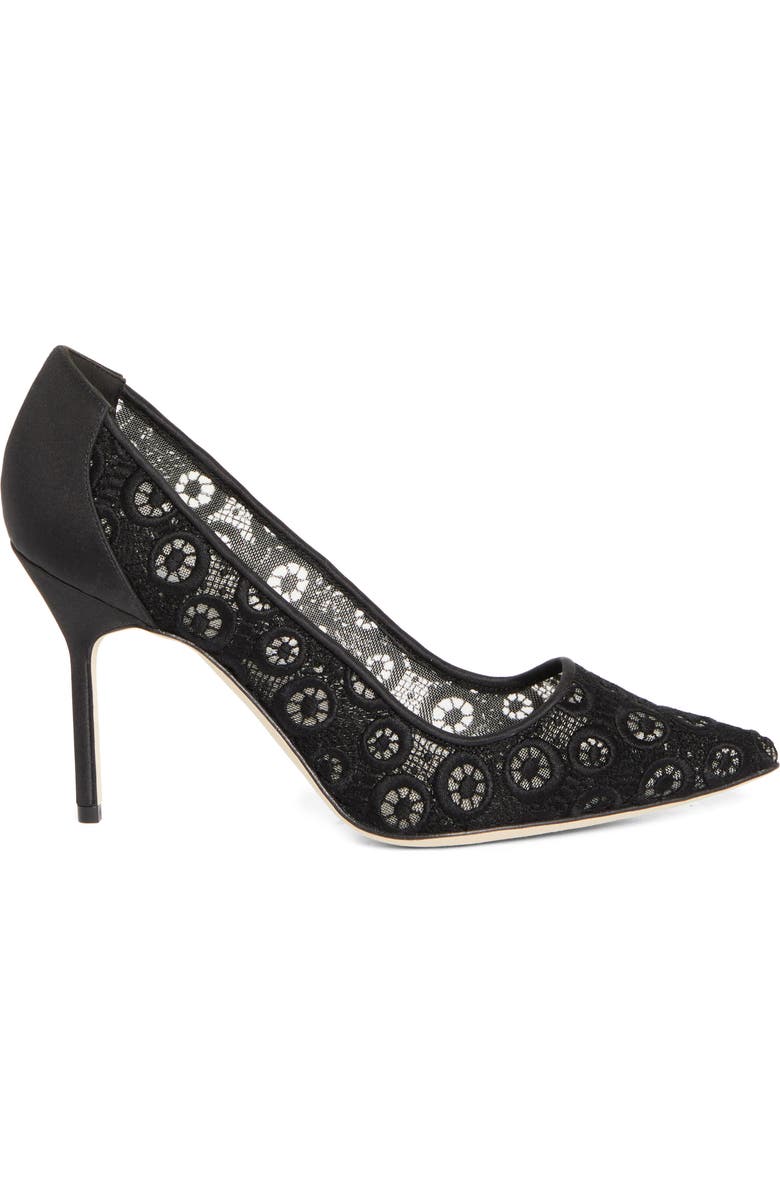 Manolo Blahnik BB Lace Pointed Toe Pump, Alternate, color, Yoth 9957/Blck 0015