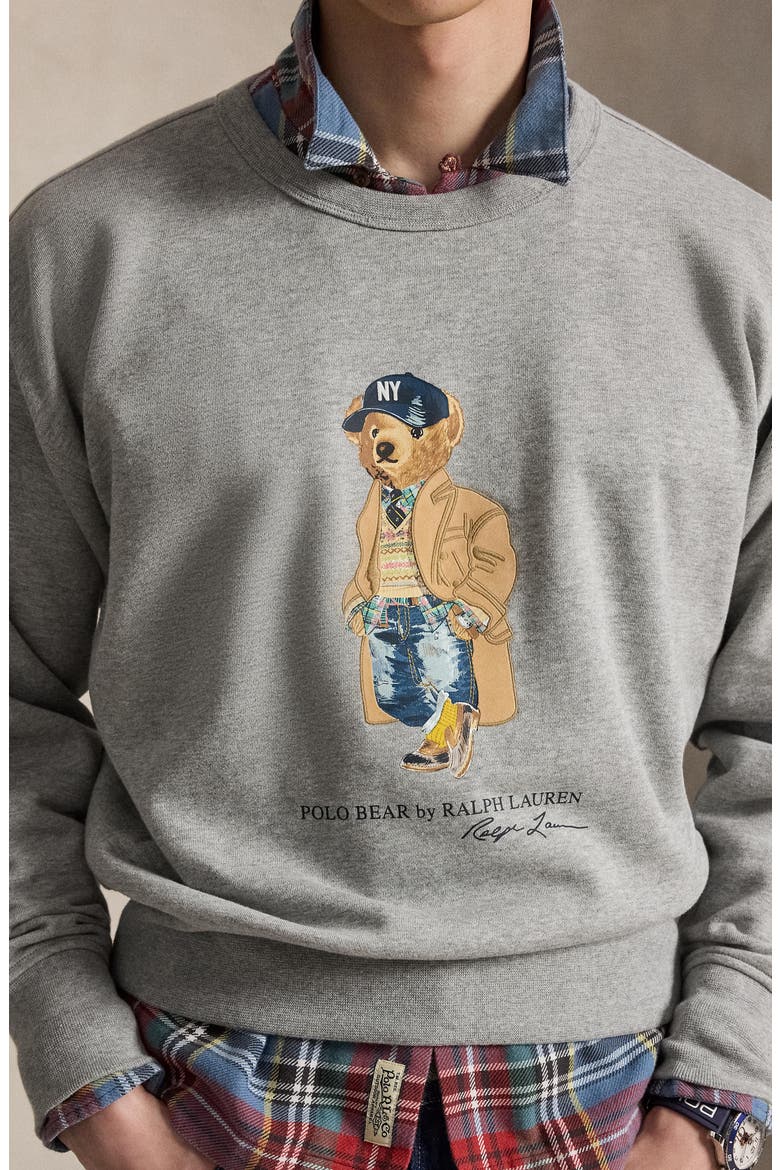 Polo Bear Fleece Crewneck Sweatshirt, Alternate, color, GREY HEATHER