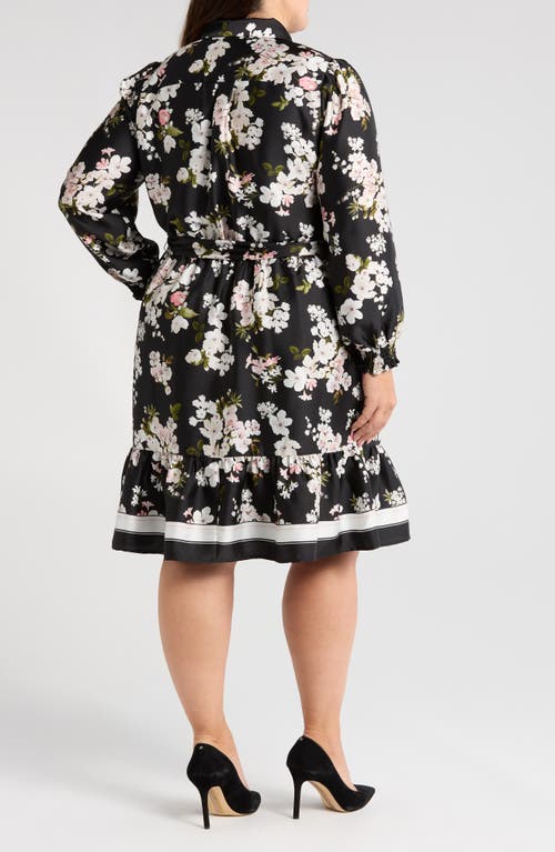 ANNE KLEIN ANNE KLEIN FLORAL PRINT LONG SLEEVE SHIRTDRESS