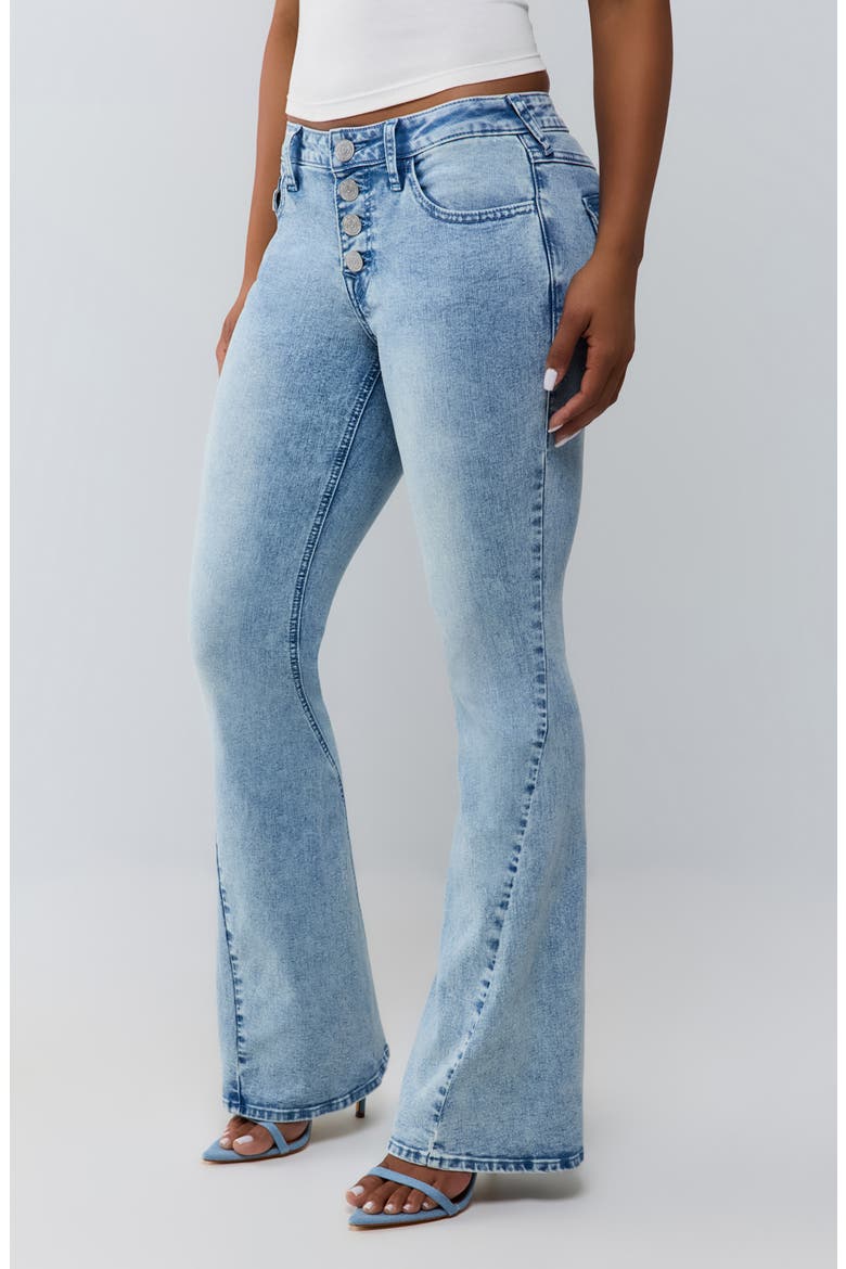 Joey Button Front Flap Flare Jeans, Alternate, color, LIGHT GLACIAL PARK WASH