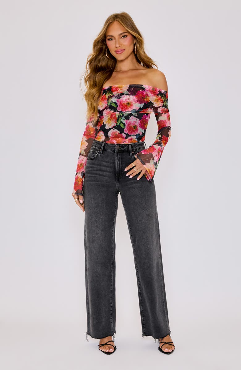 VICI Collection Nikki Floral Print Off the Shoulder Mesh Top, Alternate, color, Black Floral