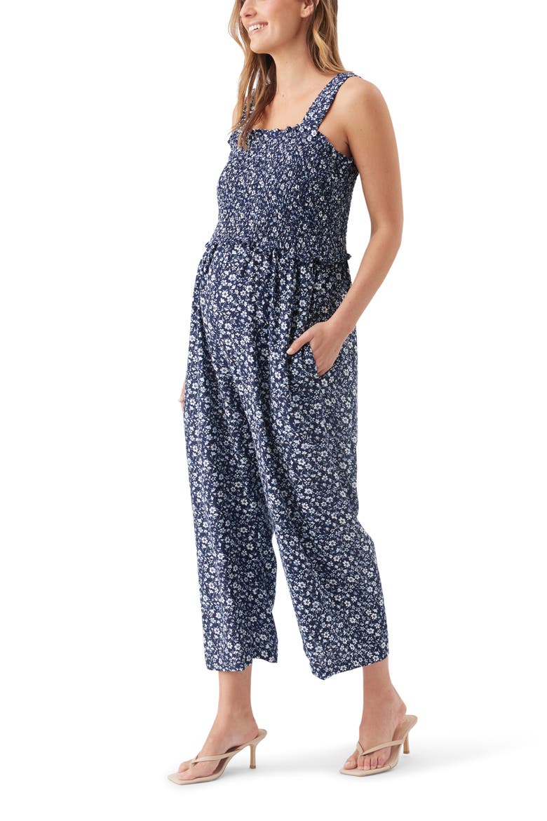 Elodie Floral Maternity / Nursing Jumpsuit, Alternate, color, Navy