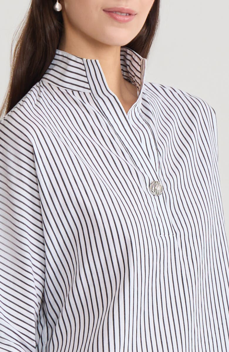Ming Wang Pinstripe Dolman Sleeve Cotton Blouse, Alternate, color, Black/White